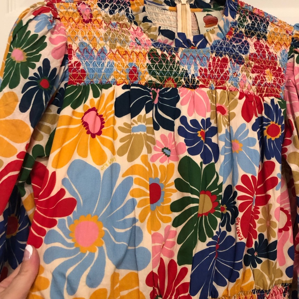 💥 FARM RIO Sunny Daisies Floral Multicolor Smocked Dress Sz S - Picture 5 of 5